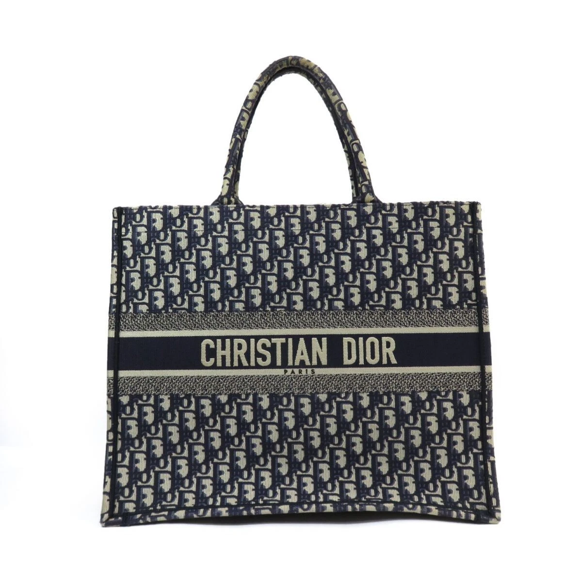 Grand sac fourre tout Christian Dior livre toile oblique marine M1286ZRIW sac à main rang:AB