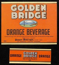 Golden Bridge Orange Beverage Pioneer Soda Bottle Label Set c1950's VGC Scarce