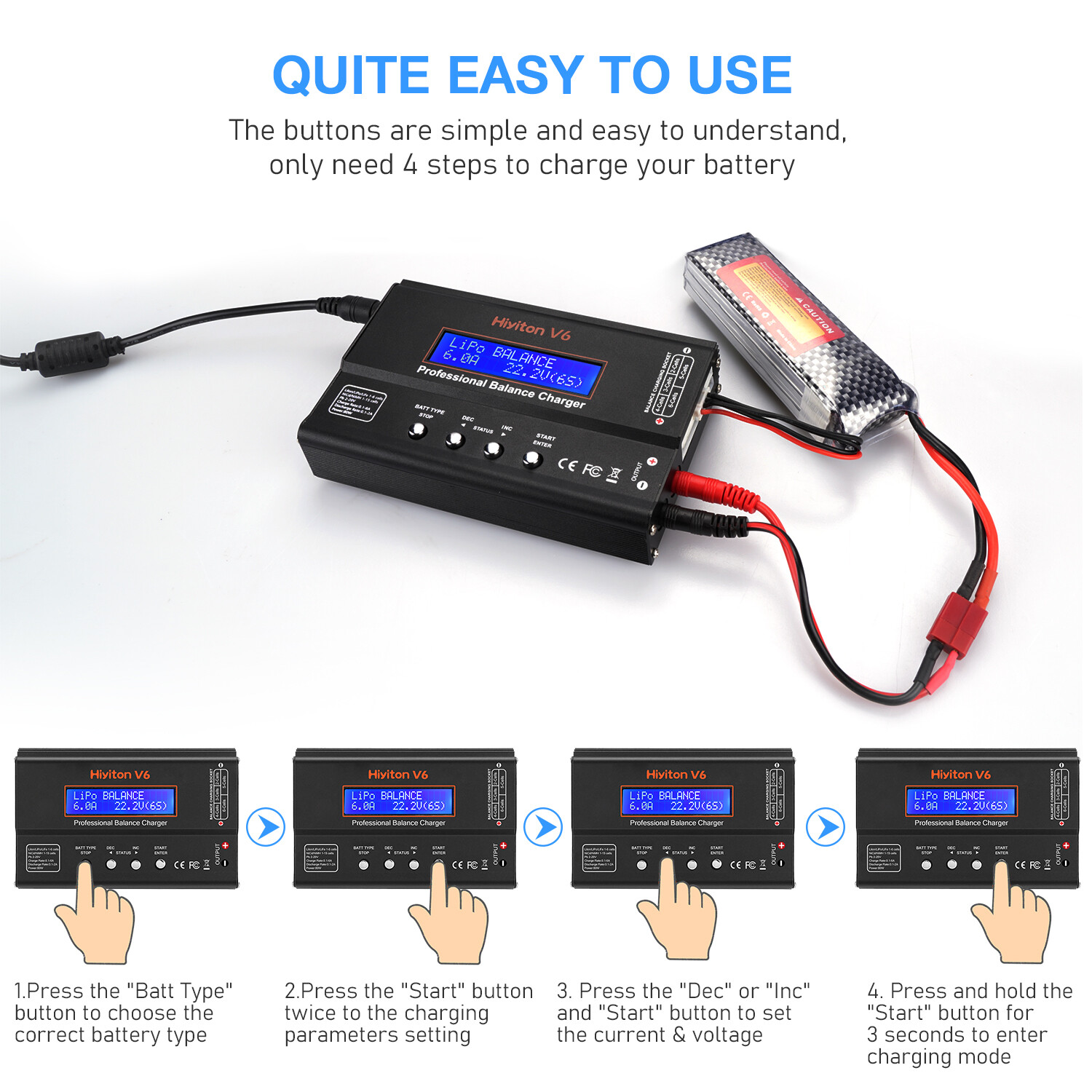 V6 Battery Charger,Balance Charger Discharger 1S-6S Digital Battery Pack Charger