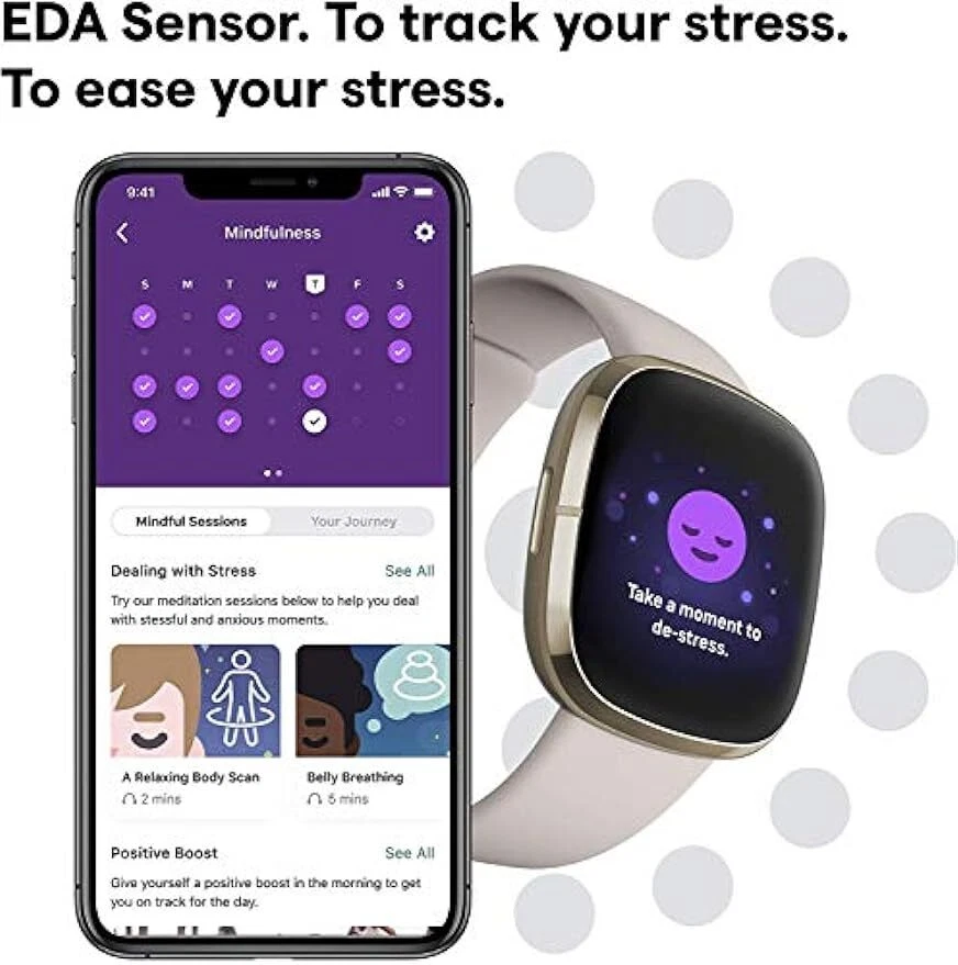 Fitbit Sense Health & Fitness Smartwatch With GPS Heart Rate SpO2 ECG White - Bild 4 von 4