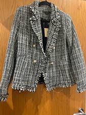 Girl In Mind Black White Blue Gold Pearl Button Solange Boucle Jacket Size 12 UK