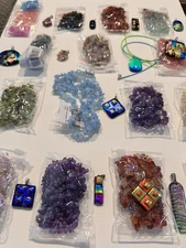 15 Bags Of Beads And Semi Precious Stones, 16 Hand Made Dichroic Pendants