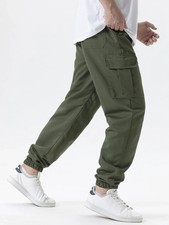 Mens Cargo Jogger Pants Casual Elastic Waist Drawstring Pockets S-2XL