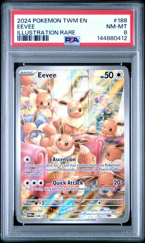 2024 POKEMON TWM EN-TWILIGHT MASQUERADE ILLUSTRATION RARE #188 EEVEE PSA 8