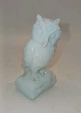 Vintage Boyd Art Glass Owl Figurine White Translucent Opaque Statue Made In USA