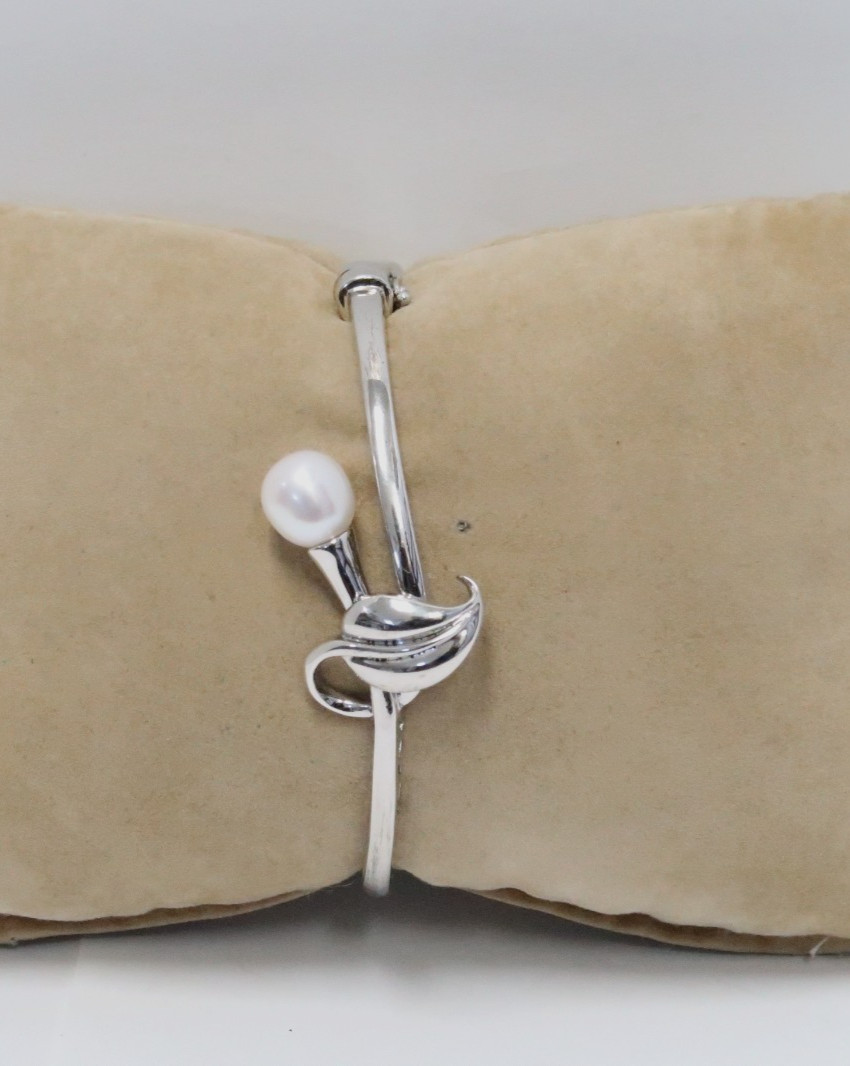 ALLURING STERLING SILVER PEARL BANGLE BRACELET - image 1
