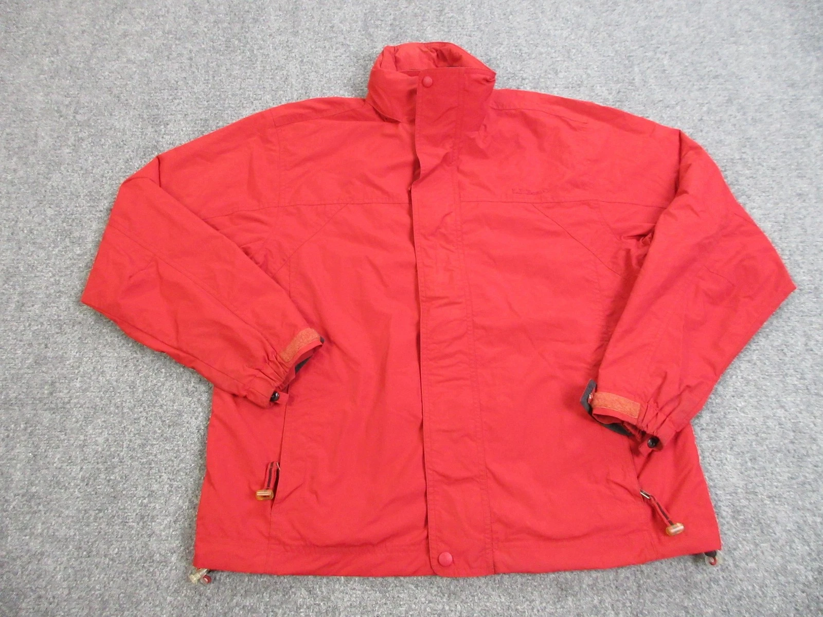 LL Bean Jacket Mens Medium Red Nylon Shell Full Zip Stowaway Hood Windbreaker