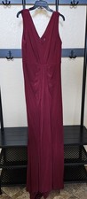 Vera Wang Burgundy Chiffon Sleeveless Ruched Gown Maxi Dress V-Neck Size 12