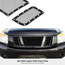 For 2008-2015 Nissan Titan Main Upper Stainless Steel Black Mesh Rivet Grille