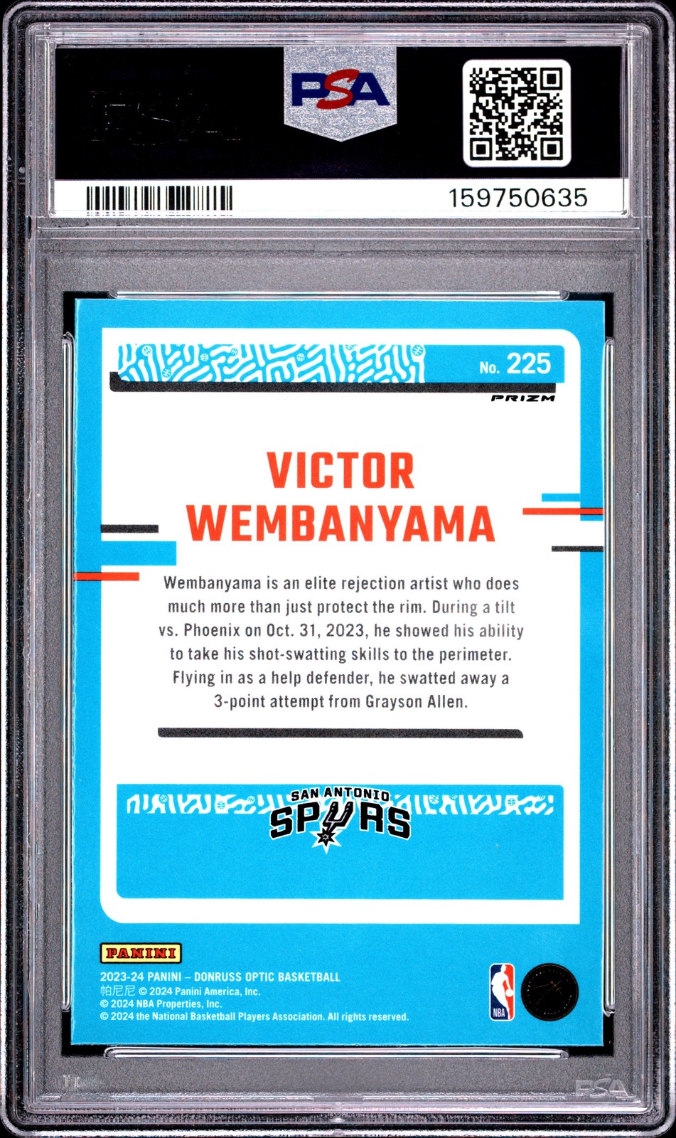 2023 Panini Donruss Optic #225 Victor Wembanyama Fast Break Holo PSA 9 view 2