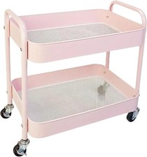 Pink 2 Tier Rolling Cart with Wheels for Storage and Organization Small Space