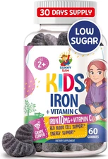 Iron Gummies for Kids & Teens - 10Mg Iron Vitamins with Vitamin C - Low-Sugar Ch