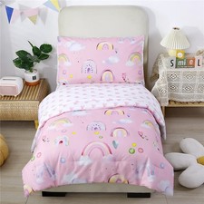 4-Piece Toddler Bedding Set - Ultra Soft Colorful Rainbow Cloud Pink Girls To...
