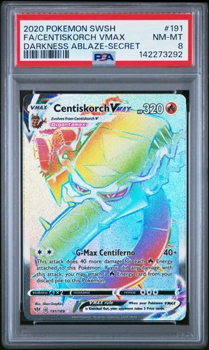 2020 POKEMON SWORD & SHIELD DARKNESS ABLAZE #191 FULL ART/CENTISKORCH VMAX PSA 8