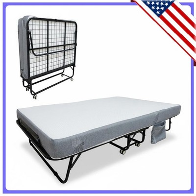75x31/38/45 in Folding Bed with 4'' Mattress, Metal Frame Portable Rollaway Bed