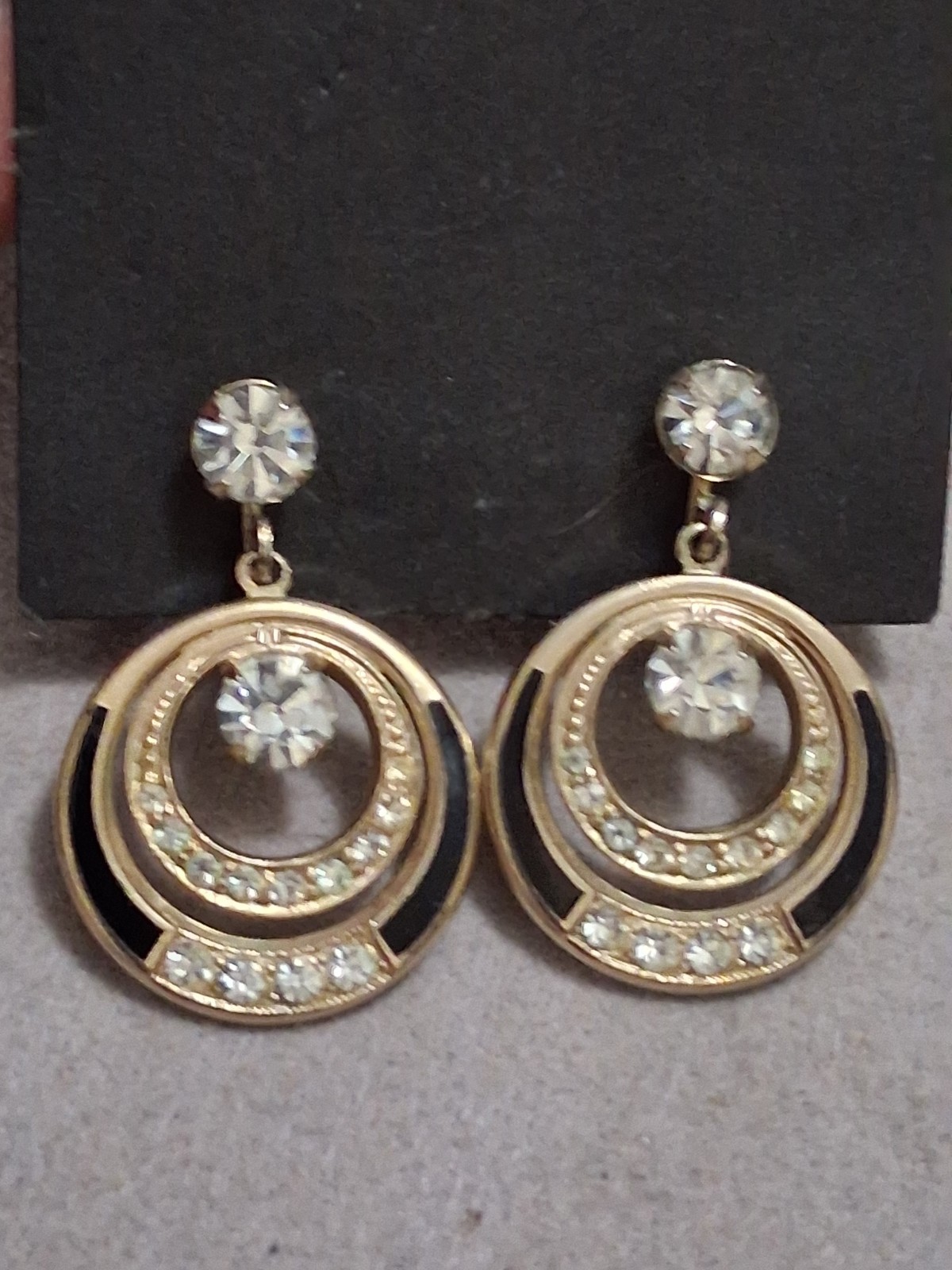 Dangle drop  double-circle screw-back earrings w/… - image 7