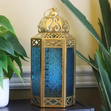 VELA LANTERNS Gold Moroccan Decorative Metal Candle Lantern Holders for Hanging