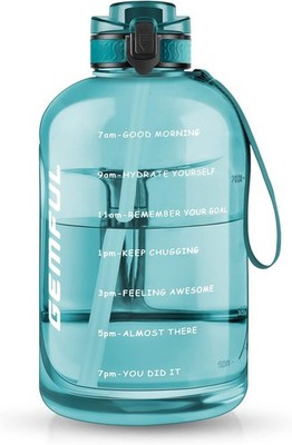 Große 3 Liter Sport Trinkflasche mit Zeitmarkierung, Cyan