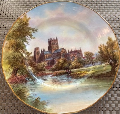 Royal Worcester Hand-Painted Porcelain Wells Cathedral Cabinet Plates Circa 1941