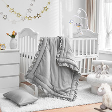 3 Pieces Crib Bedding Set Baby Ruffle Quilted Comforter with Fitted Sheet