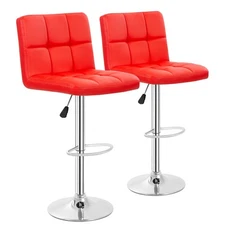 Bar Stools Set of 2, Adjustable PU Leather Swivel Barstools, Modern Counter S...