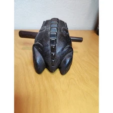 Carved Wooden Frog Guiro Percussion Instrument 5" with Striker Dark Wood