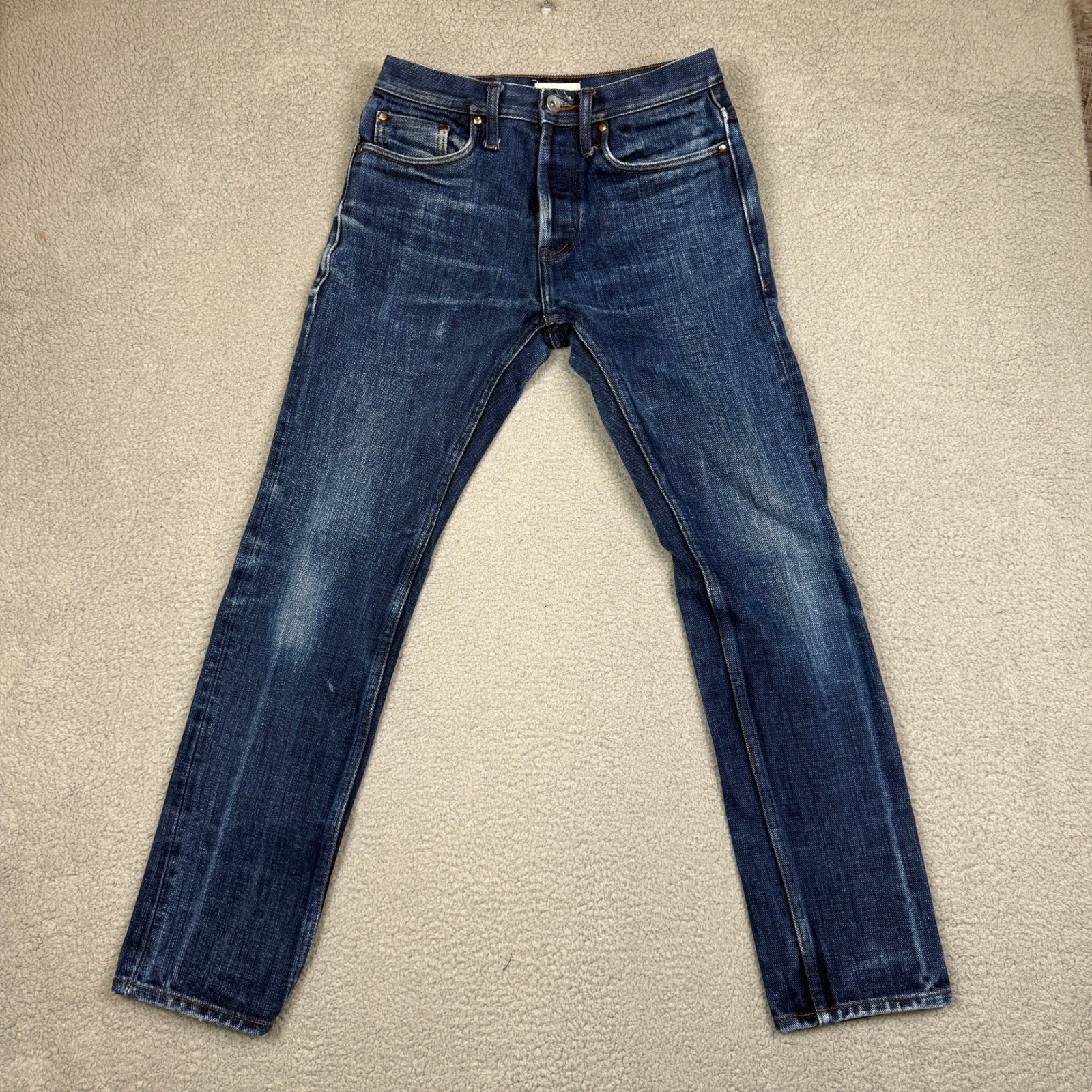 UB221 Mens Tapered Selvedge Jeans Indigo Sz 30 Denim 21oz Button Fly