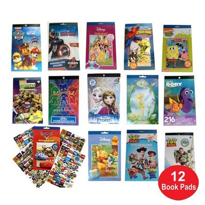 Lot Assorted Stickers Book Pads, Over 200 decals (12 Books of 4 Pages Each) Kids