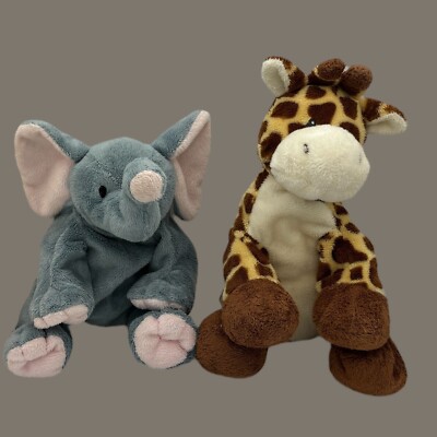 Lot of 2 Ty 8'' Pluffies Elephant WINKS and Giraffe TIPTOP Jungle Safari