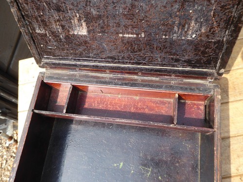 Antique Wooden Writing box with Leather lid / Brass Lid handle .Incomplete - Picture 21 of 24