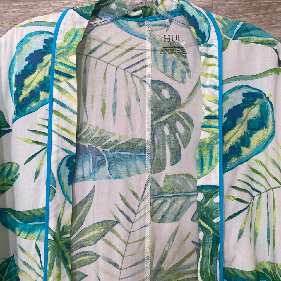 Bata de uso diario HUE verde floral para mujer L/XL NUEVA CON ETIQUETAS blanca/verde palma selva Foto 2 de 4
