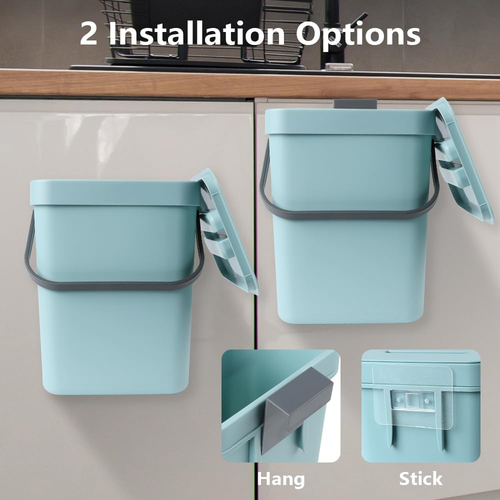 Hanging Small Trash Can with Lid under Sink for Kitchen, 5 L/ 1.3 Gallons Plasti - Picture 3 of 7