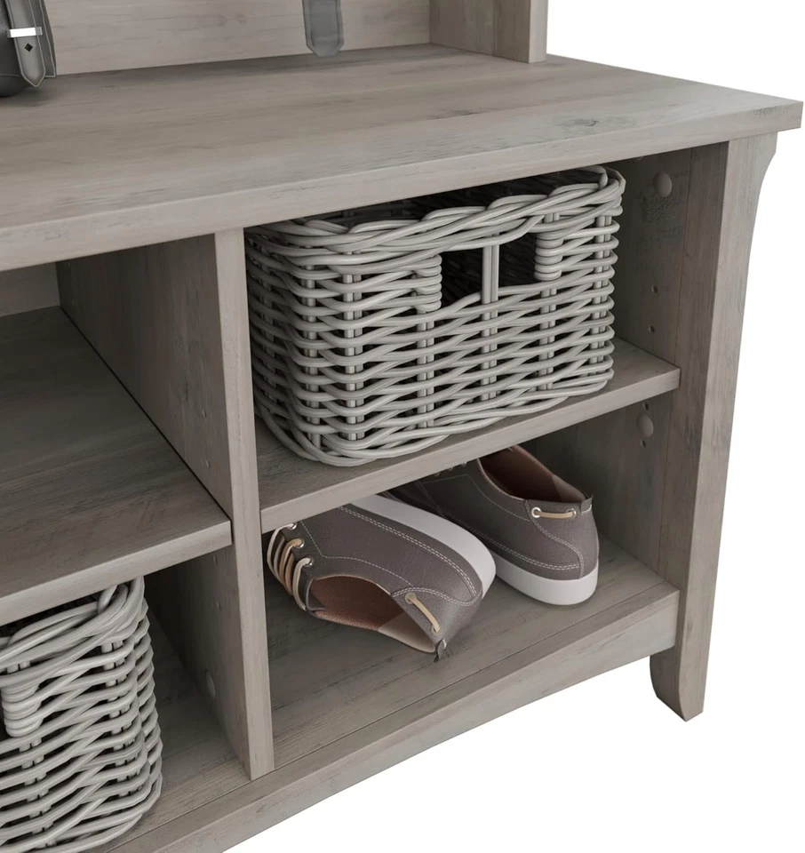 Bush Furniture Salinas Hall Tree with Shoe Storage Bench in Driftwood Gray, Mult - Изображение 4 из 4