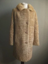 VINTAGE SHEEPSKIN SHEARLING TEDDY COAT 12 10 boho wool real fur cream collar