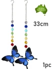 33cm Crystal CHAKRA 7 COLOUR Blue Butterfly Mobile Home Decor Gift Hanging Gem
