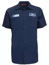 Ford Mustang Blue Pit Mechanic Button Down Work Crew Shirt Official Licensed