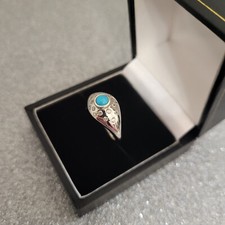 Sleeping Beauty Turquoise & Zircon Ring in platinum over Silver