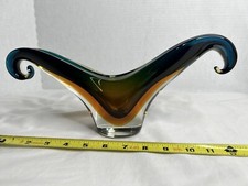 Mid Century Modern Topaz Sienna Murano Glass Sommerso Sculpture Scroll Vase Bowl