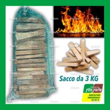 LEGNETTI ACCENDIFUOCO LEGNA SACCO DA 3 KG PER CAMINO STUFA BARBECUE FUOCO ABETE