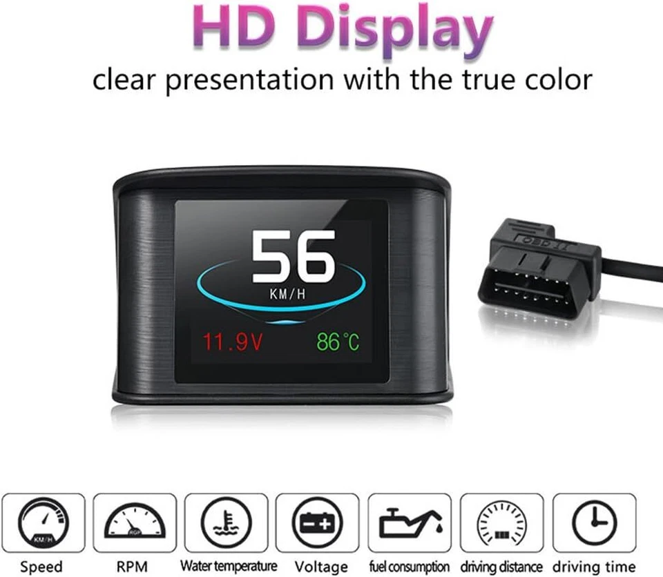 OBD2 Coche HUD Head Up Display Velocidad KM/h MPH SobreVelocidad Advertencia Temperatura del Agua Foto 2 de 4