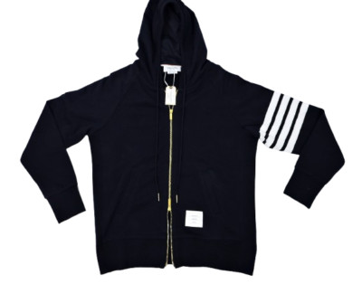 Thom Browne Navy Classic Loopback 4-Bar Zip Hoodie Size 3 Medium New With Tag