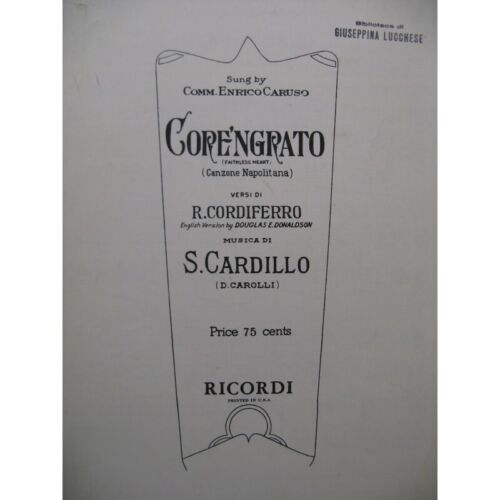 CARDILLO Salvatore Core'Ngrato Chant Piano - Afbeelding 1 van 4