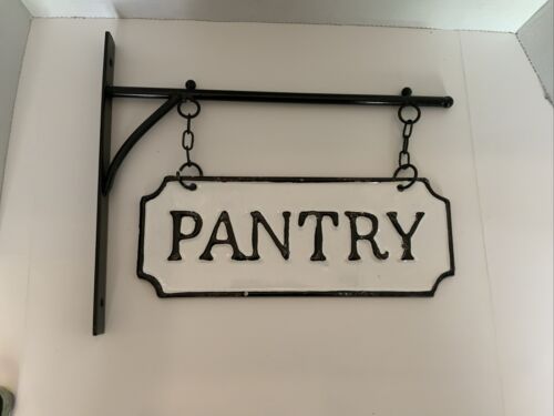 New Black White Farmhouse Kitchen DOUBLE SIDED PANTRY SIGN Wall Bracket Hanging - Afbeelding 1 van 5