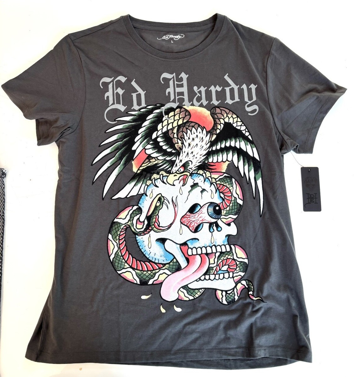 Ed Hardy Skull Snake Eagle GRAY Charcoal T-Shirt Men 