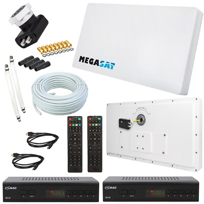 Megasat Antenne PROFI H30 D2 Twin + 2x HD Receiver, Fensterhalterung, 20m Kabel