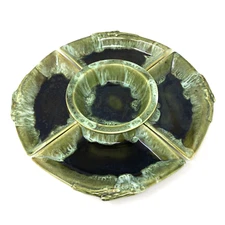 Wade of California Pottery 5 Piece Serving Set Green Drip Glaze Handmade Relish