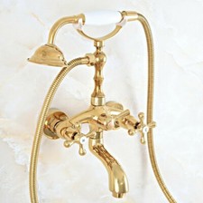 Gold Color Brass Clawfoot Bathroom Bathtub Faucet Handheld Shower Mixer Tap
