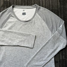 Adidas Womens Shirt Gray White L Long Sleeve Logo T-Shirt Training Sweatshirt