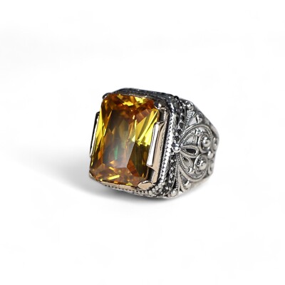 Citrine Stone Ring, Handmade Silver Ring, Ring for Men, Big Stone Men's Ring