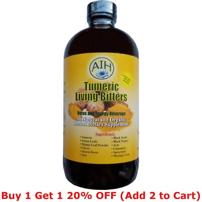 AIH Organic Tumeric Living Bitters Herbal Dietary Supplement Detox & Energy 16OZ